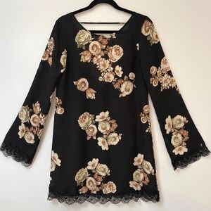 Forever 21 Sz S Black Floral Lace Trim‎ Mini Dress/ Tunic